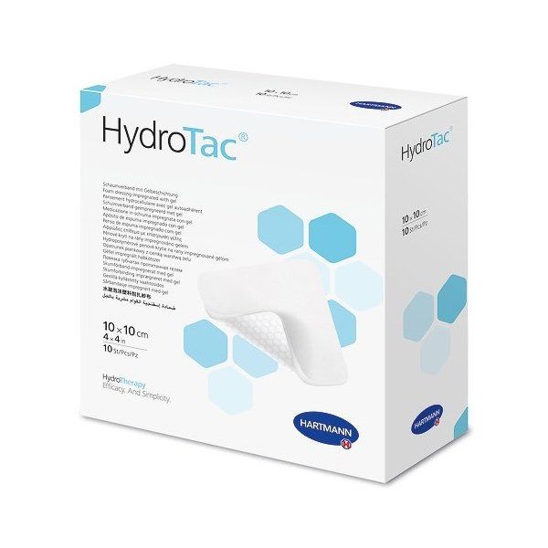HydroTac Повязка гидроактивная губчатая, 10х10см, повязка стерильная, с гидрогелевым покрытием, 10 шт.