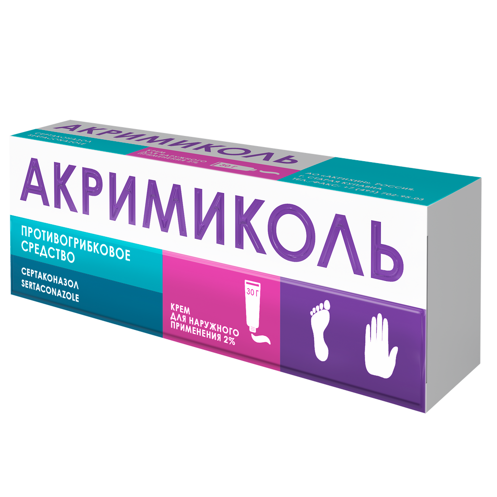 Акримиколь, 2%, крем для наружного применения, 30 г, 1 шт.