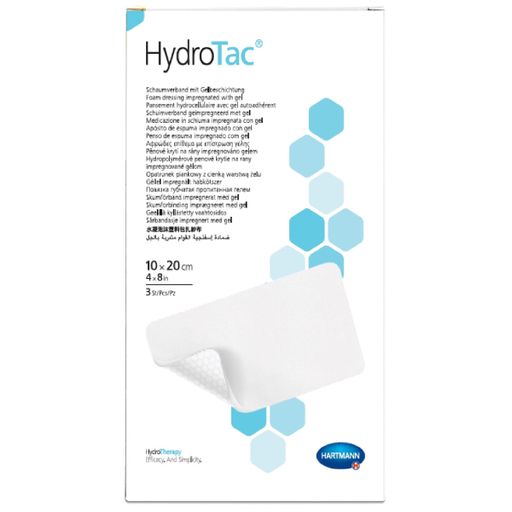 HydroTac Повязка гидроактивная губчатая, 10х20см, повязка стерильная, с гидрогелевым покрытием, 3 шт.