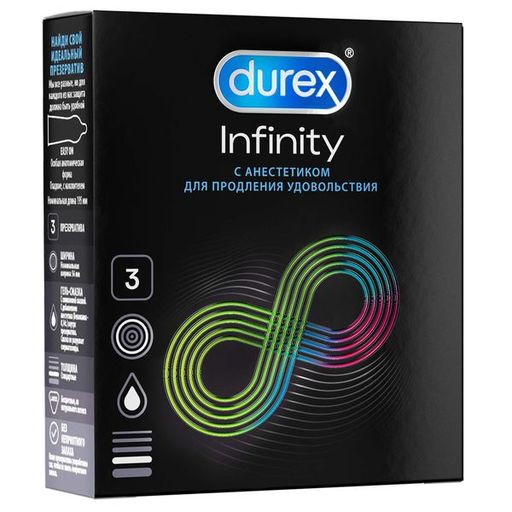 Презервативы Durex Infinity, презервативы, с анестетиком гладкие, 3 шт.