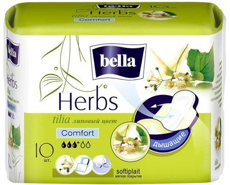 Bella Softiplait herbs tilia comfort прокладки женские, 3 капли, с экстрактом липового цвета, 10 шт.