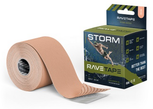 RaveTape Storm Бинт кинезио-тейп, 5см х 5м, бежевый, водостойкий, с усиленной фиксацией, 1 шт.