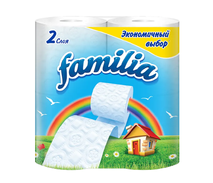 Familia Туалетная бумага Радуга эконом белая, двухслойная, белого цвета, 4 шт.
