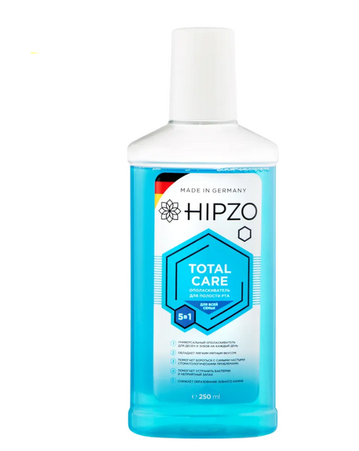 Hipzo Total Care Ополаскиватель для полости рта, ополаскиватель полости рта, для всей семьи, 250 мл, 1 шт.