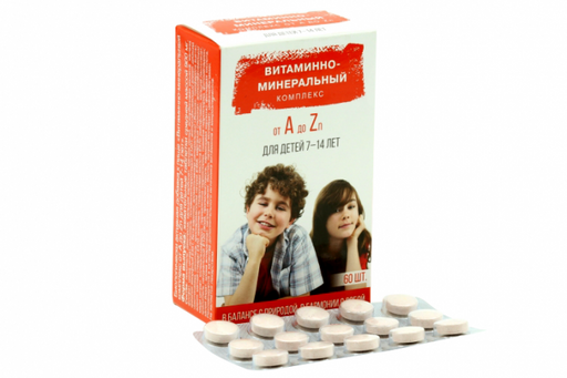 Витаминно-Минеральный комплекс от А до Цинка для детей, для детей 7-14 лет, таблетки, со вкусом вишни, 60 шт.