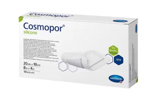 Cosmopor Silicone Повязка впитывающая пластырного типа, 20х10см, повязка стерильная, с контактным слоем из силикона, 10 шт.