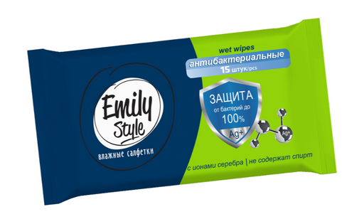Emily Style Салфетки влажные, салфетки, антибактериальные, 15 шт.