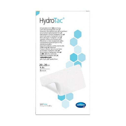 HydroTac Повязка гидроактивная губчатая, 20х20см, повязка стерильная, с гидрогелевым покрытием, 3 шт.