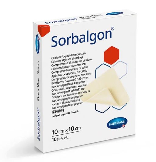 Sorbalgon Повязка из волокон кальция-альгината, 10х10см, повязка стерильная, 10 шт.