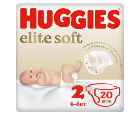 Huggies Elite Soft Подгузники детские, р. 2, 4-6 кг, 20 шт.