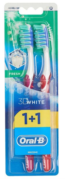 Oral-B 3D White Свежесть Зубная щетка средняя 1+1, щетка зубная, 2 шт.